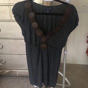 Beaded Neckline Gray Babydoll Top